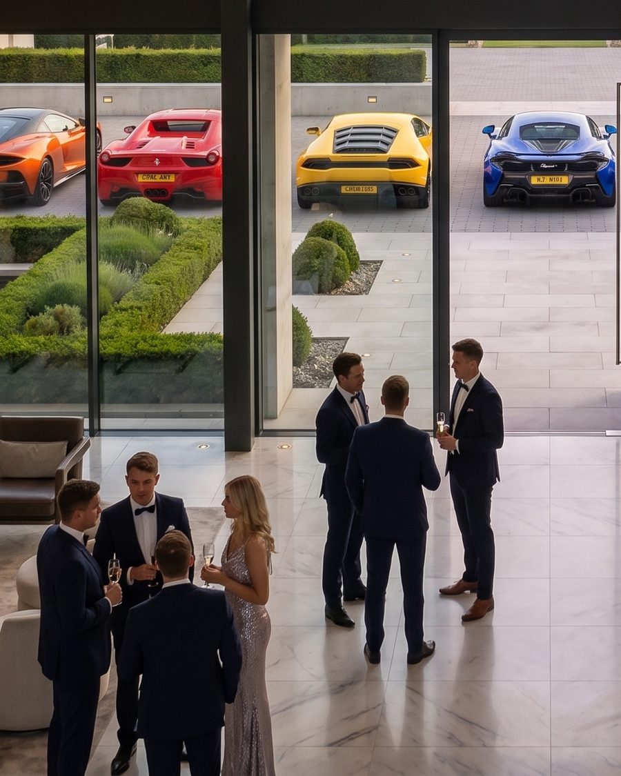 Members in conversation at a private evening reception